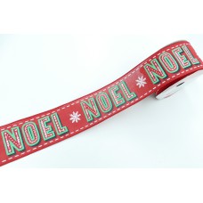 2.5 Inch Red Wired Christmas Ribbon With Red Green and White "Noel", 25 Feet Per Spool (Lot of 1 Spool) SALE ITEM